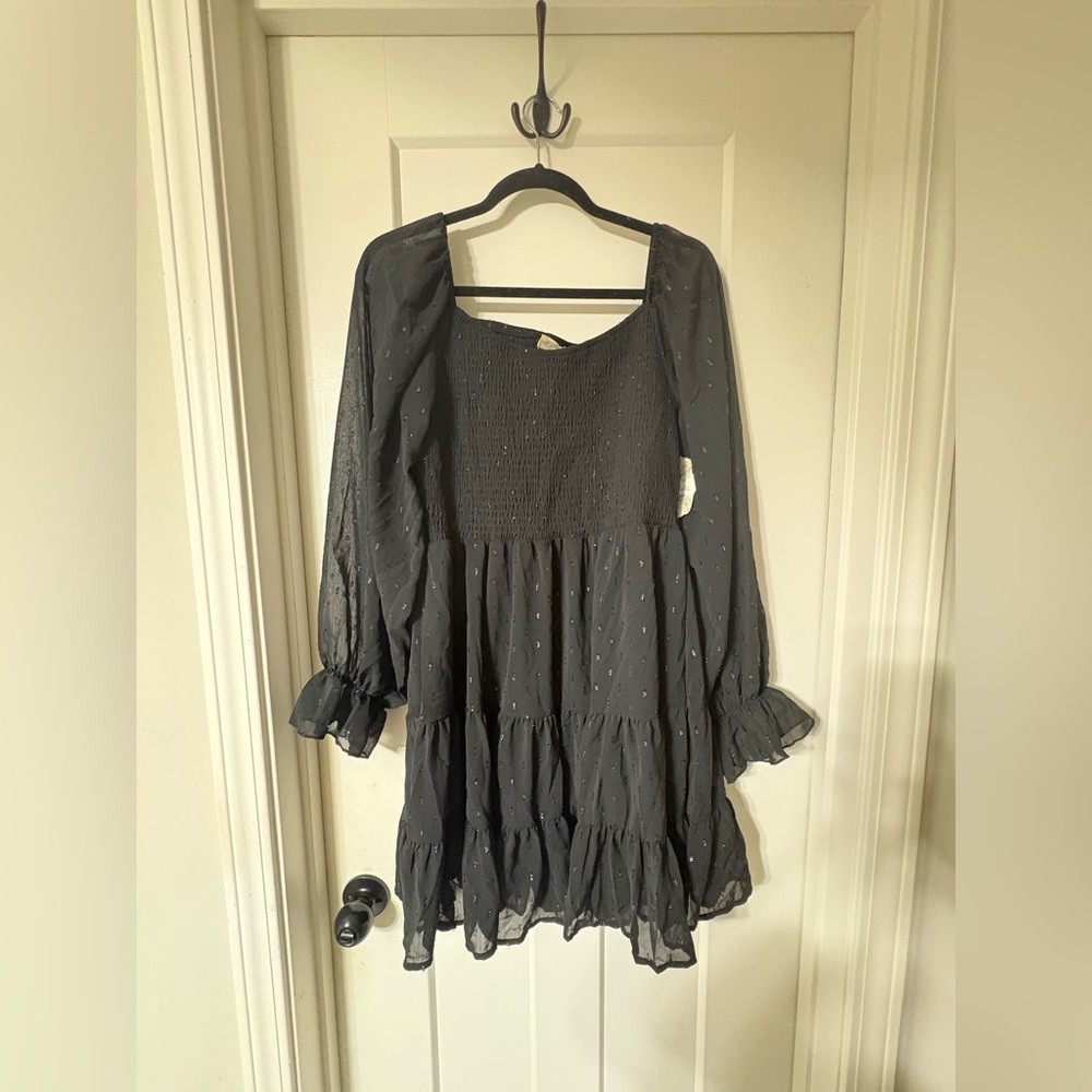 Altar'd State NWT Black Shimmer Long-Sleeve Tiered Dress
